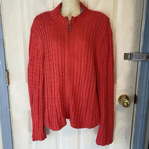 Splendor! Cardigan Sweater Lady XL/TG Cable/Fisherman Knit Full Zip Coral Pink
